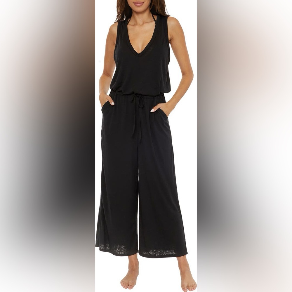 Becca Women’s Size Large Beach Date Wide Leg Cover-Up‎ Jumpsuit Black